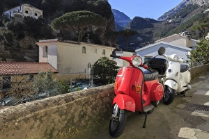 Parked Prints: Mopeds parked on a narrow street, Amalfi, Costiera Amalfitana (Amalfi Coast), UNESCO