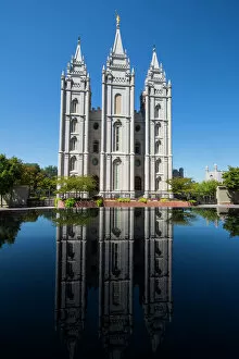 19th Century Gallery: Mormon Salt Lake Temple reflecting in a little pond, Salt Lake City, Utah