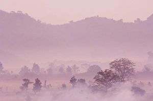 Mrauk U Prints: Morning fog over Mrauk U, Myanmar (Burma), Asia