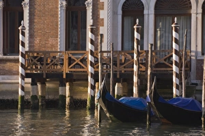 Gondolas Prints: Morning light, mooring poles on the Grand Canal, Venice, UNESCO World Heritage Site