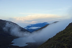 Early Morning Prints: Morning mist over a lake from summit of Cerro Chirripo, 3820m, highest point in Costa Rica