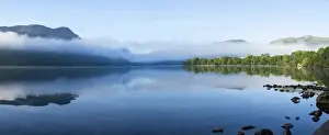 Morning mist, Lake Ullswater, Lake District National Park, Cumbria, England, United Kingdom