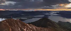 Stormy Sky Prints: Morning panoramic view of mountain ranges including Mt. Aspiring from the Roys Peak