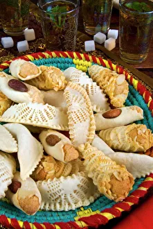 Glass Prints: Moroccan biscuits and mint tea, Morocco, North Africa, Africa