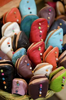 Abundance Prints: Moroccan leather slippers for sale in market, Marrakech, Morocco, North Africa, Africa
