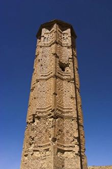 Mortar hole in the Minaret of Bahram Shah, one of two 12th century minarets believed to have served as models for the Minaret of Jam, with square Kufic and Noshki script, Ghazni