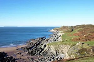 Devon Prints: Mortehoe Point and Lundy Island, Mortehoe, Devon, England, United Kingdom, Europe