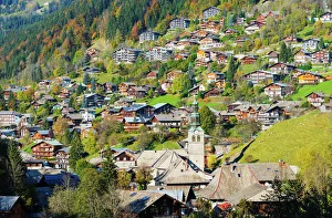 Townscape Prints: Morzine church and resort, Rhone Alps, Haute Savoie, France, Europe