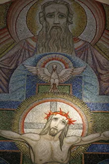 Images Dated 24th August 2007: Mosaic by Antoine Molkenboer showing God, the Holy Spirit and Jesus, Annecy, Haute Savoie