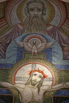 Images Dated 24th August 2007: Mosaic by Antoine Molkenboer showing God, the Holy Spirit and Jesus, Annecy, Haute Savoie