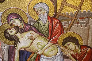 Biblical Event Prints: Detail of mosaic of the Burial of Jesus Christ showing Jesus taken down from the cross
