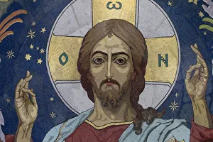 Mosaics Prints: Mosaic in the central dome of Christ the Pantocrator, designed by Nikolai Kharlamov