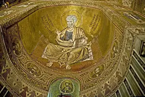 Sicily Prints: Mosaic depicting St. Peter, Monreale cathedral in Palermo, Sicily, Italy, Europe