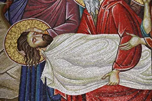 Burial Prints: Detail of mosaic which depicts the burial of Jesus Christ, Holy Sepulchre Church