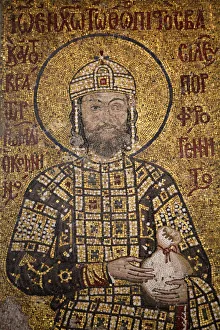Turkish Prints: Mosaic of Emperor Ioannes I Comnenos holding a purse, symbolizing donation he made to