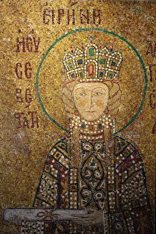 Turkish Prints: Mosaic of Empress Irene holding a scroll, Hagia Sophia, Istanbul, Turkey, Europe