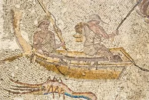 Images Dated 21st June 2006: Mosaic of fishermen, Utica Punic and Roman archaeological site, Tunisia, North Africa, Africa