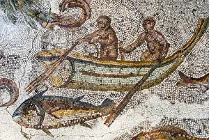 Tunisia Prints: Mosaic of fishermen, Utica Punic and Roman archaeological site
