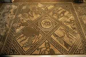 Mosaic floor, Brading Roman villa, Isle of Wight, England, United Kingdom, Europe