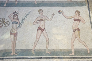 Images Dated 3rd April 2010: Mosaic of girls in bikinis, Villa Romana del Casale, Piazza Armerina, UNESCO World Heritage Site