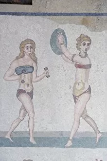 Images Dated 3rd April 2010: Mosaic of girls in bikinis, Villa Romana del Casale, Piazza Armerina, UNESCO World Heritage Site
