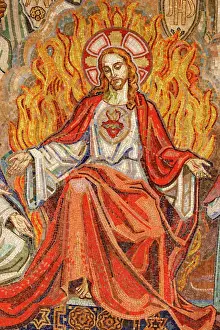 Chapel Prints: Mosaic of Jesus Christ, St. Claude la Colombiere Chapel, Paray-le-Monial, Saone-et-Loire