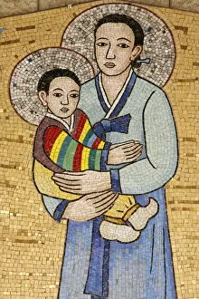 Images Dated 20th May 2000: Mosaic of Korean Virgin, Annunciation Basilica, Nazareth, Galilee, Israel, Middle East