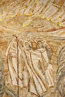 Mosaic by Madeleine Diener of Moses and the Hebrews crossing the Red Sea