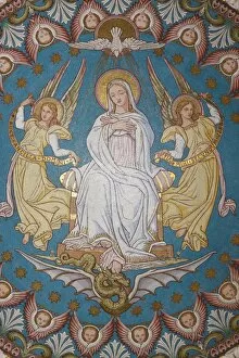 Mosaic of Mary and the Holy Ghost in Fourviere basilica, Lyon, Rhone, France, Europe