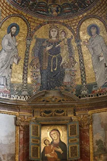 Virgin Mary Prints: Mosaic of Mary and Jesus, Santa Francesca Romana church, Rome, Lazio, Italy, Europe