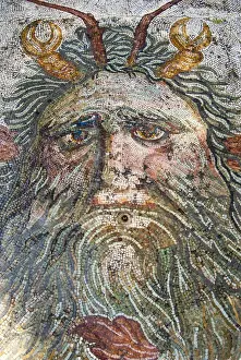 Tunisia Prints: Mosaic, Neptune, Utica Punic and Roman archaeological site, Tunisia, North Africa, Africa