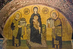 Aya Sofya Prints: Mosaic panel in tesserae tiles inside Aya Sofya (Sancta Sophia)
