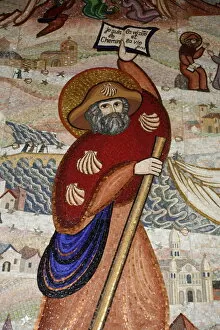 Journey Collection: Mosaic of pilgrim on road to Santiago da Compostela, Lyon, Rhone, France, Europe