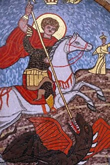 Images Dated 27th November 2010: Mosaic of St. George slaying the dragon in St. George Coptic Orthodox church