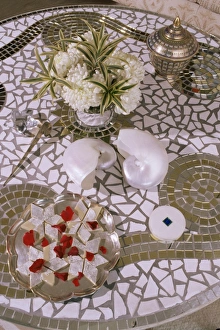 Ornament Prints: Detail of mosaic table in drawing room of new build home
