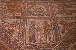 Mosaic Prints: Mosaics at Brading Roman Villa, Brading, Isle of Wight, England, United Kingdom, Europe