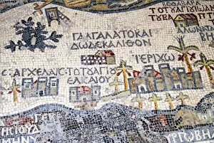 Images Dated 12th October 2007: Mosaics showing map of Palestine, St. George Orthodox Christian Church