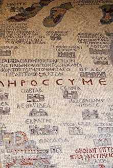 Images Dated 12th October 2007: Mosaics showing map of Palestine, St. George Orthodox Christian Church