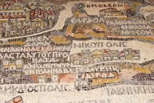 Images Dated 12th October 2007: Mosaics showing map of Palestine, St. George Orthodox Christian Church
