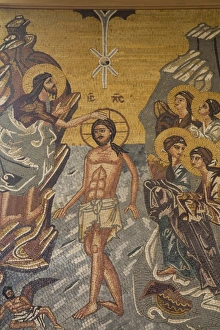 Mosaics on the wall of St. Georges Church, Madaba, Jordan, Middle East