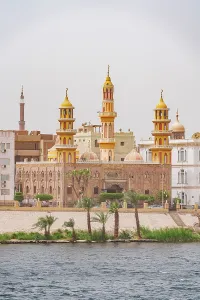 Nile Prints: Mosque overlooking the Nile River, Egypt