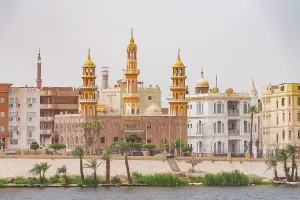 Nile Prints: Mosque overlooking the Nile River, Egypt