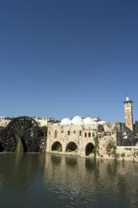Orontes Prints: Mosque and water wheels on the Orontes River