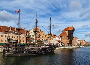 Crane Prints: Motlawa River and Medieval Port Crane Zuraw, Old Town, Gdansk, Pomeranian Voivodeship