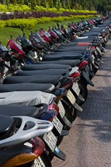 Saigon Prints: Motobikes in a long row, Ho Chi Minh City (Saigon), Vietnam, Indochina