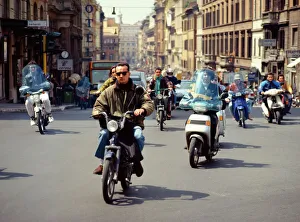 Lazio Prints: Motorbikes and scooters crossing the Piazza Barberini