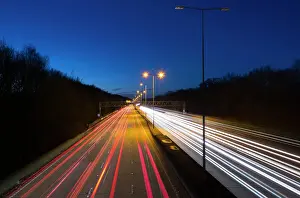 Light Trail Prints: Motorway M25 at dusk, England, United Kingdom, Europe