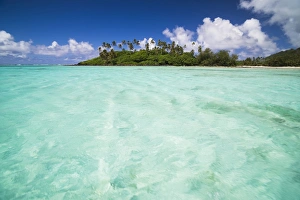 Rarotonga Prints: Motu Taakoka seen from Muri Lagoon, Rarotonga, Cook Islands, South Pacific, Pacific