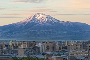Alpenglow Prints: Mount Ararat and Yerevan viewed from Cascade at sunrise, Yerevan, Armenia, Cemtral Asia