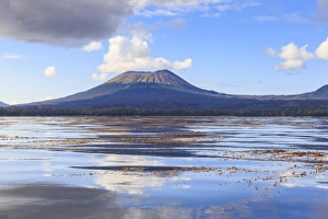 Sitka Prints: Mount Edgecumbe reflections, extinct volcano, Kruzof island, from Sitka Sound, Sitka